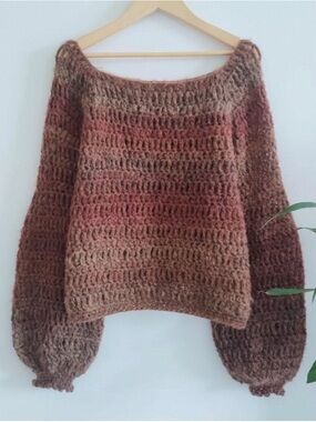Cozy Hand-Knit Ombre Brown Pullover Sweater